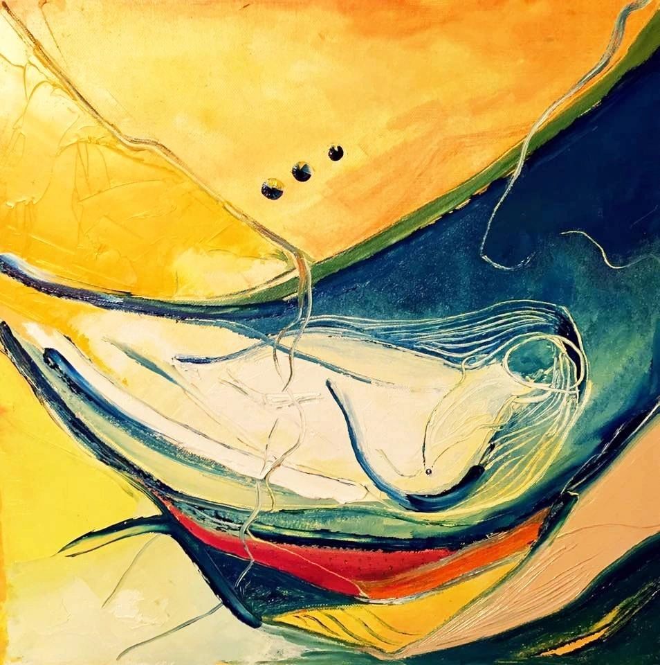 Africa Blue: a blue and yellow composition with sweeping lines.